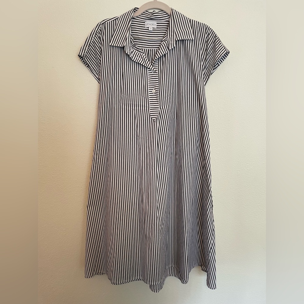 Lenora Blue Striped Short Sleeved Shirt‎ Dress Size M